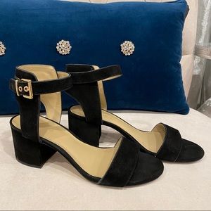 Black suede block heel sandals